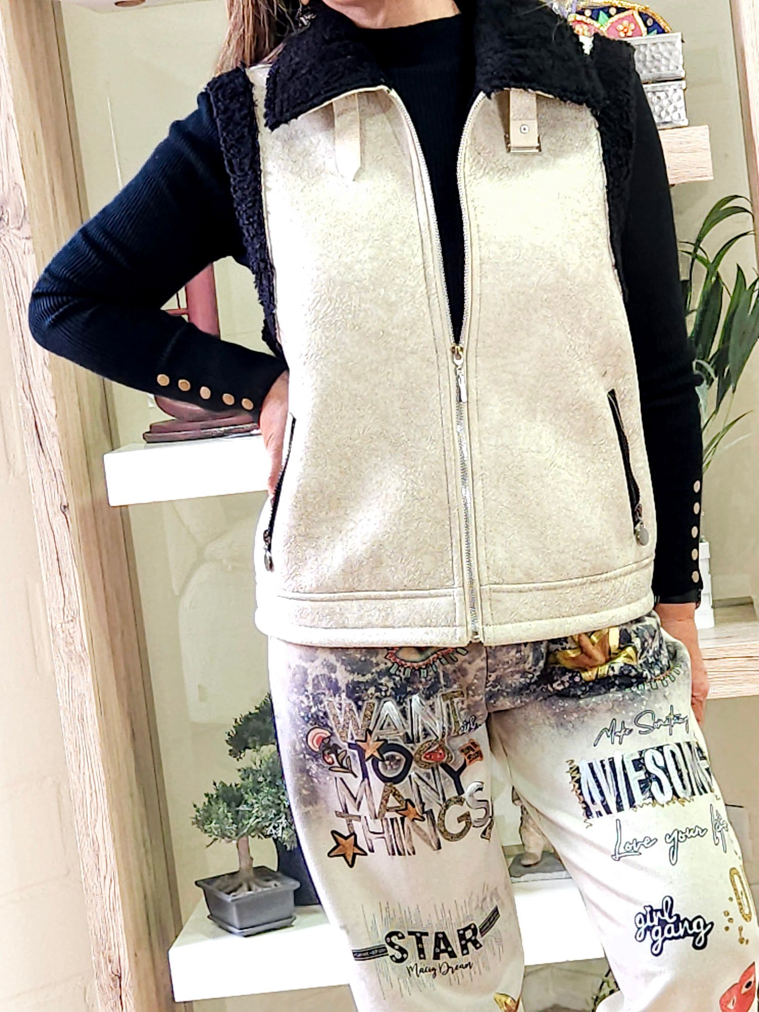 Aviadora Sin Mangas Azucena Crema - Imagen 3